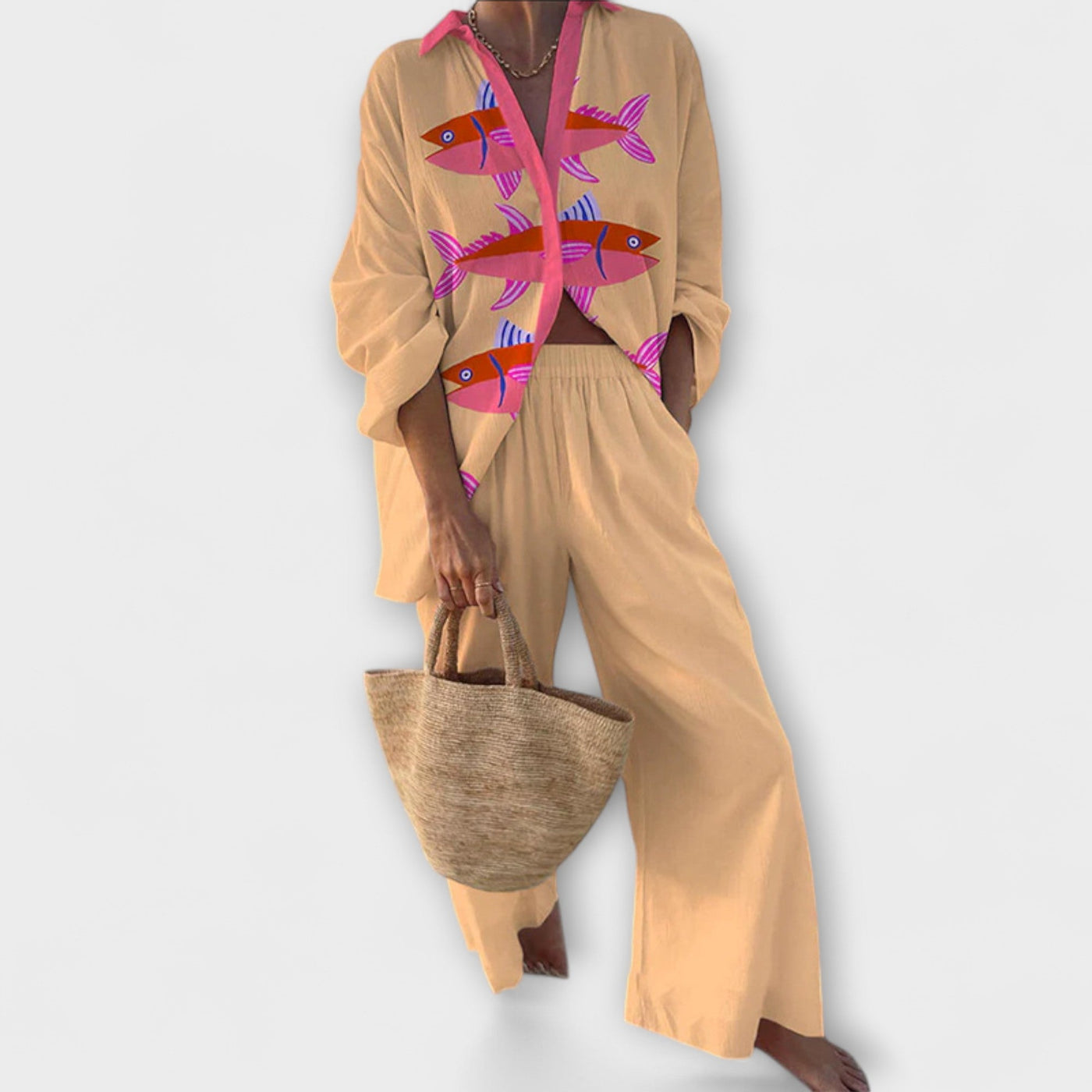 Evalisse – Laneno odijevanje s uzorkom ribe